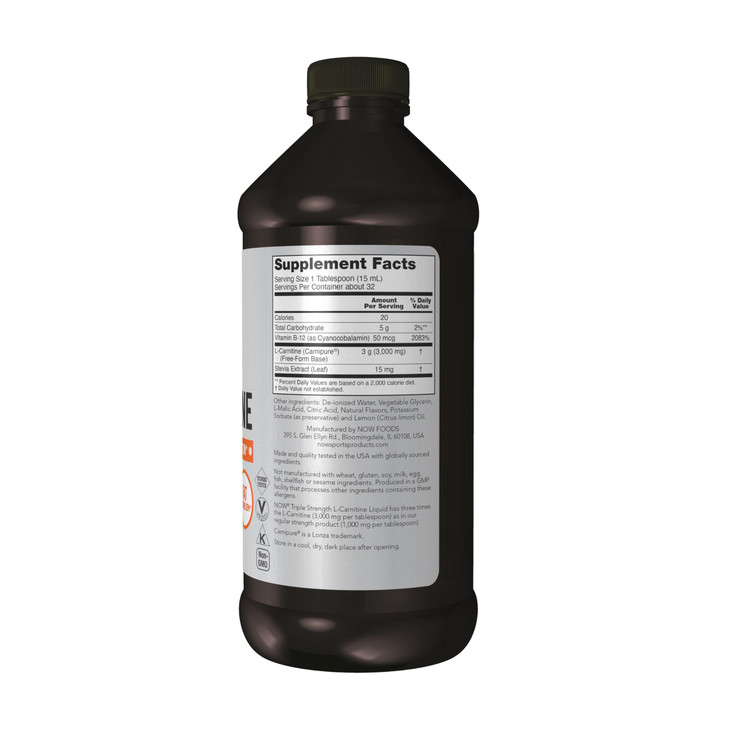 NOW Sports Nutrition, L-Carnitine Liquid, Triple Strength 3000 mg, Citrus, 16-Ounce
