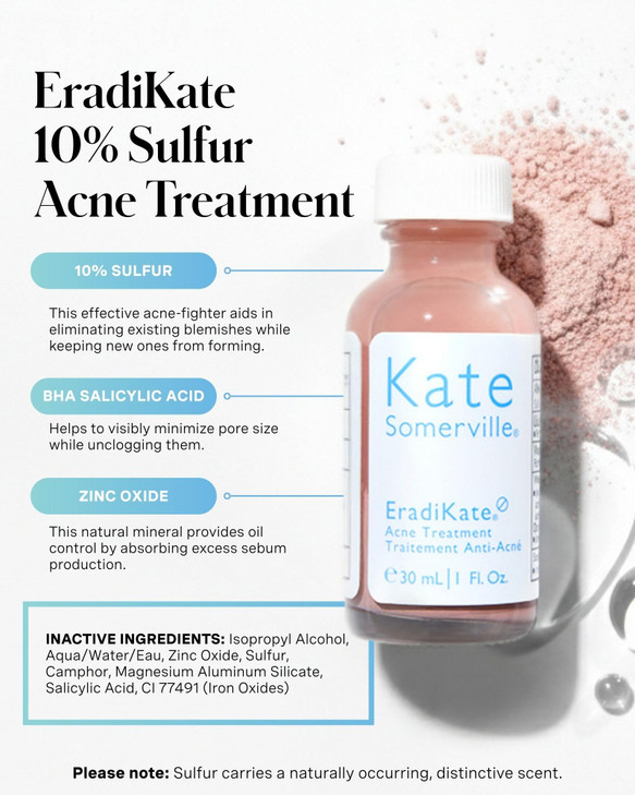 Kate Somerville EradiKate 10% Sulfur & BHA Acne Treatment  FSA/HSA Acne Treatment for Face, Clinically Formulated Pimple Cream Spot Treatment, Medic