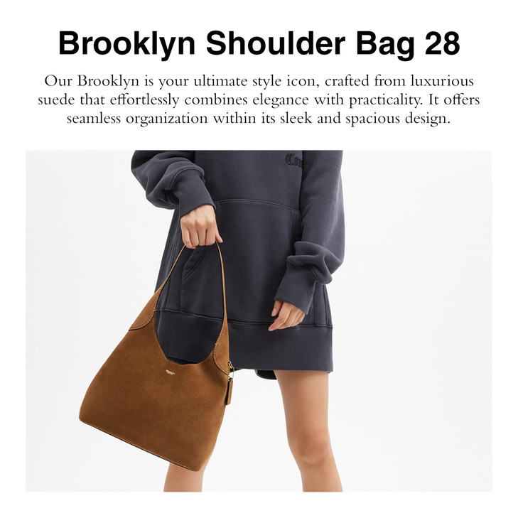 COACH Women's Suede Brooklyn Shoulder Bag 28, B4/Cedar, Brown, Tan, One Size