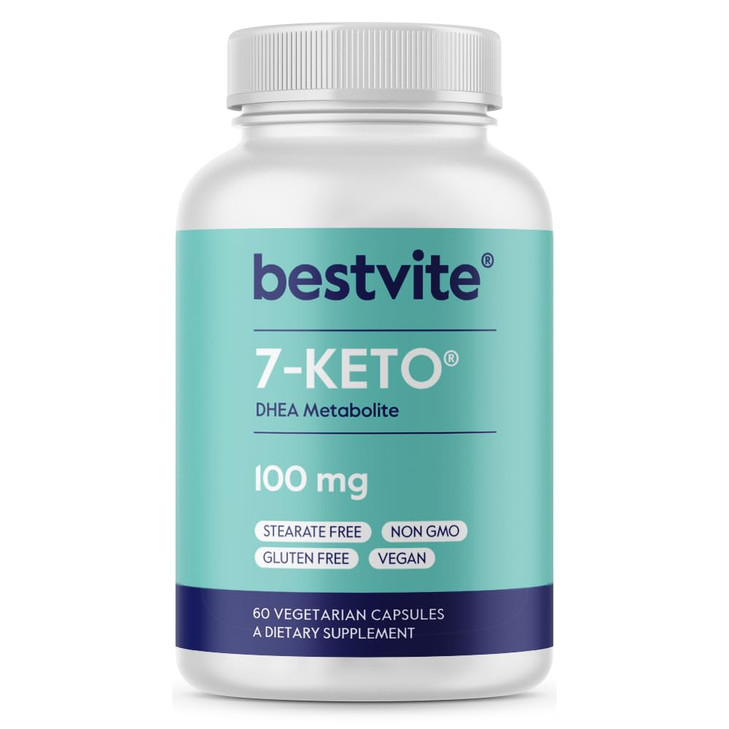 BESTVITE 7-Keto 100mg DHEA (60 Vegetarian Capsules) - No Stearates - Vegan - Non GMO - Gluten Free - Supports Energy Metabolism* - Easy to Swallow Ca