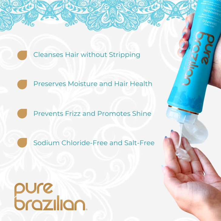 Pure Brazilian Anti-Frizz Daily Shampoo, Salt-Free, Color Safe, with Keratin, Argan Oil & Acai for Prolonged Treatment & Smooth Hair, 13.5 Oz