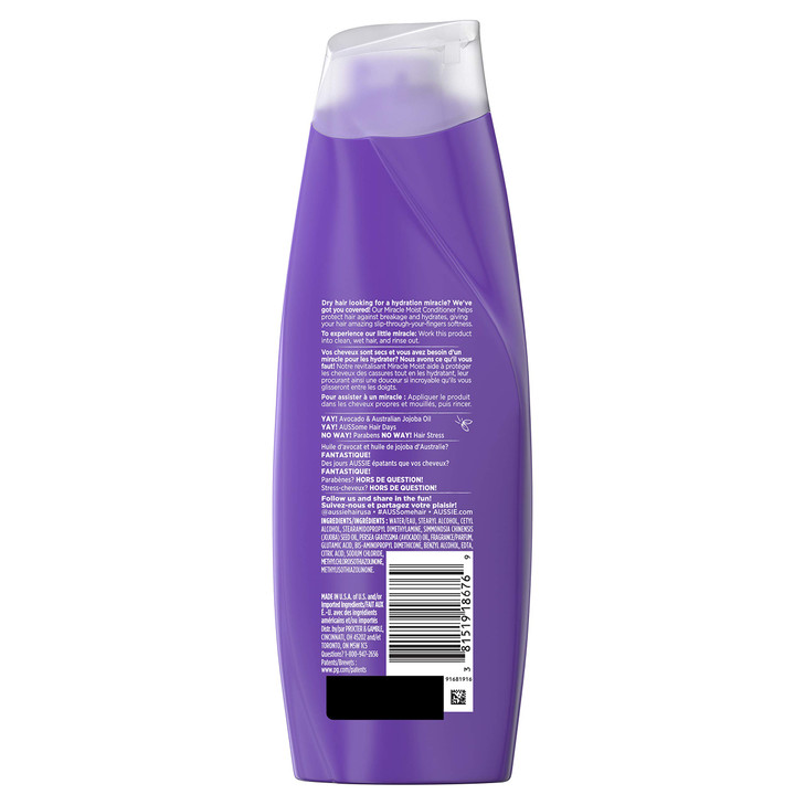 Aussie Paraben-Free Miracle Moist Conditioner w/Avocado & Jojoba Oil For Dry Hair, 12.1 fl oz