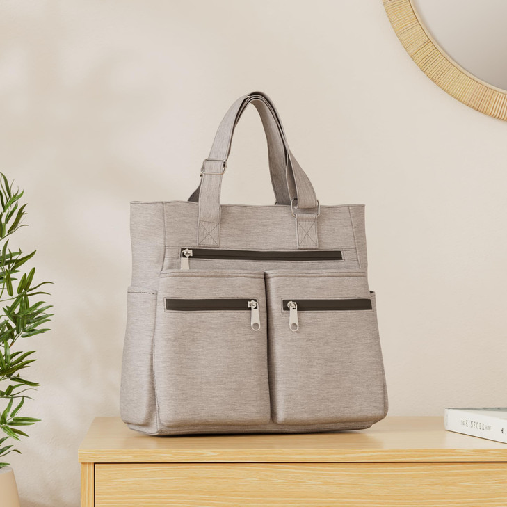 VOLGANIK ROCK Canvas Tote Bag Waterproof Nylon Multi Pocket Shoulder Bags Laptop Work Bag Teacher Purse and Handbags for Women & Men (Grey 2)