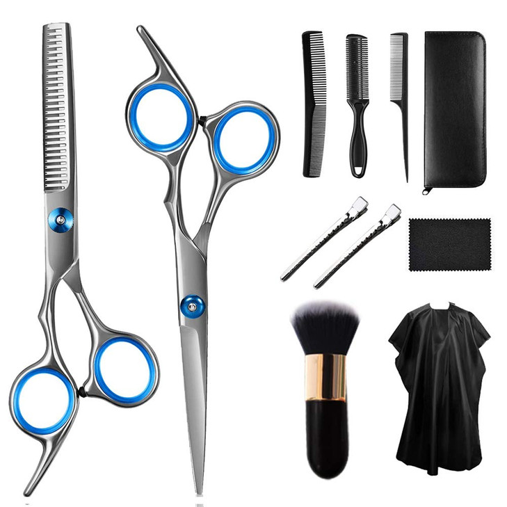 WeTest Hair Scissor Home Professional Hair Cutting Kit, 11 PCS Barber Thinning Scissors Hairdressing Shears Stainless Steel Hair Cutting Shears Set,