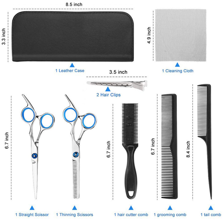 WeTest Hair Scissor Home Professional Hair Cutting Kit, 11 PCS Barber Thinning Scissors Hairdressing Shears Stainless Steel Hair Cutting Shears Set,