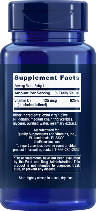 Life Extension Vitamin D3 5000 IU, 120 Softgels (Pack of 2)