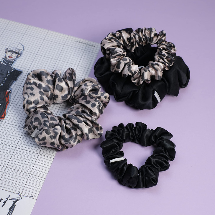 MTSNOO 100% Pure 22 Momme Mulberry Silk Scrunchies Set - 9 Pack Curly Hair Ties with Elastic Band for Women and Girls