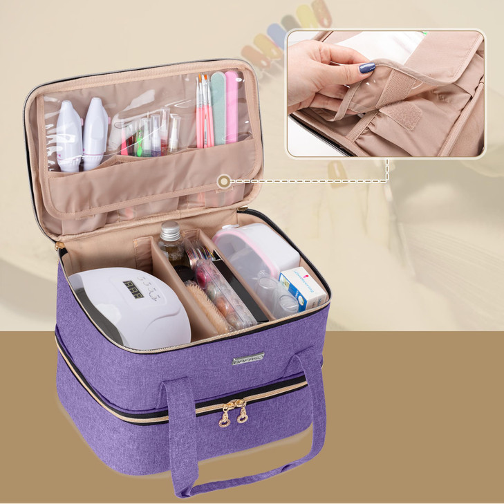 BAFASO Nail Polish Storage Holds 40 Bottles (15ml - 0.5 fl.oz) and a Nail Lamp, Nail Polish Carrying Case with Manicure Tools Sections (BAG ONLY), Pu