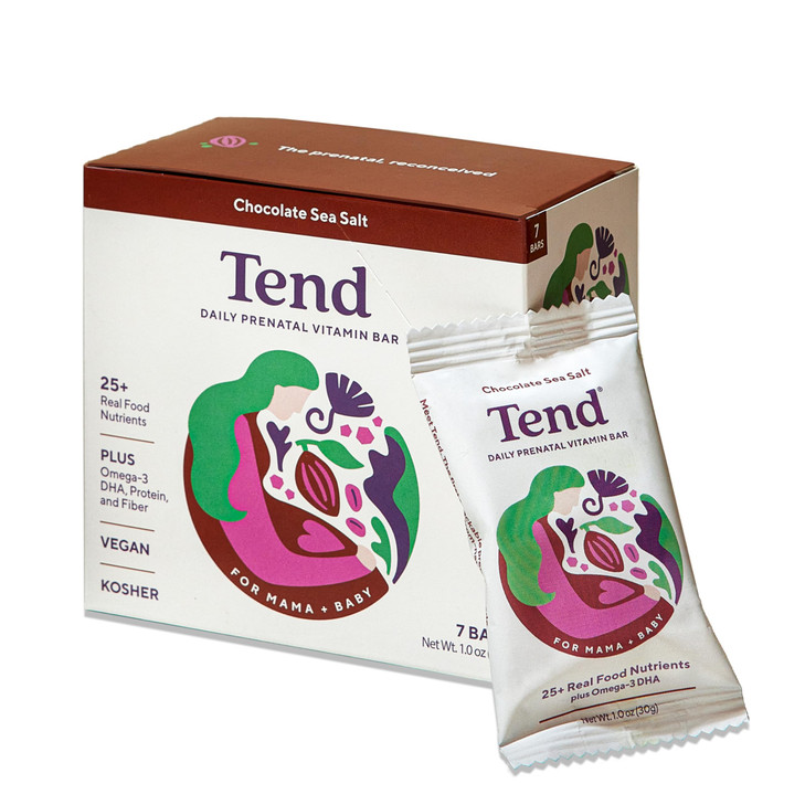 Tend Daily Best Prenatal Vitamin Bar, Made with Organic Ingredients for Pregnant & Postpartum Mothers, Includes DHA, Vitamin D, B, Choline, Folate -