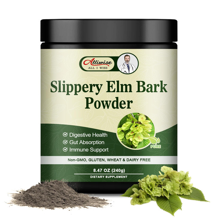 Alliwise Slippery Elm Bark Powder 240g,Pure Slippery Elm Powder Natural Herbal Supplement Supports Intestinal Mucous,Helps Soothe The Throat and Coug