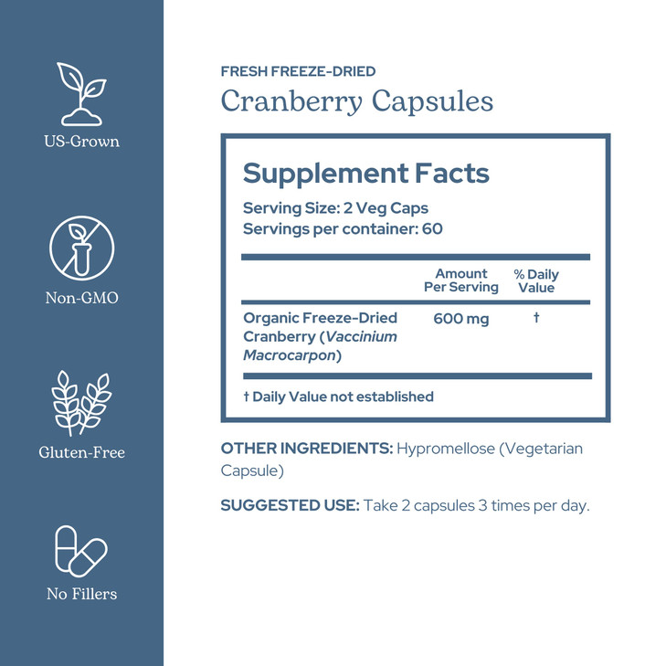 Eclectic Herb - Premium Freeze Dried Cranberry Capsules | Urinary Tract Support | Cranberry Supplement for Urinary Tract Health | US-Grown, Organic,