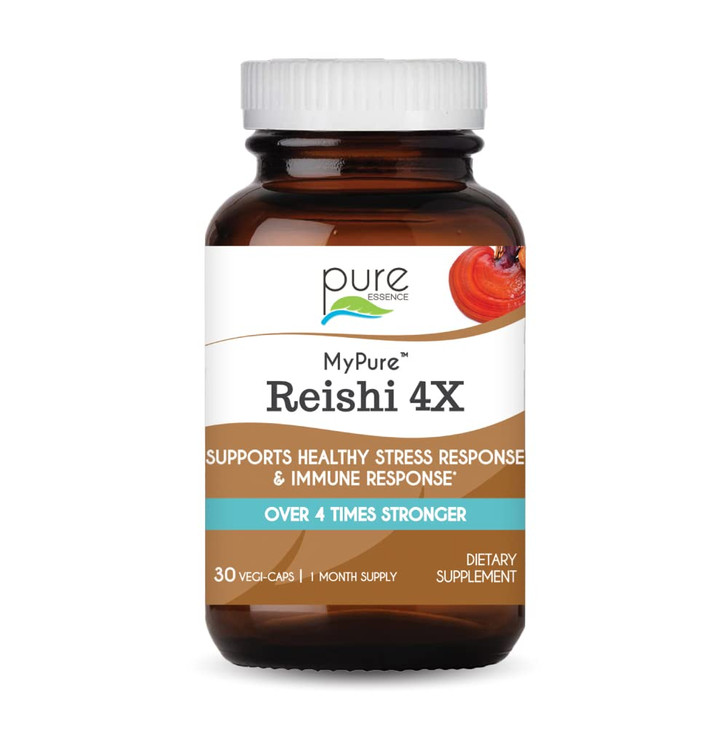 PURE ESSENCE LABS MyPure Reishi 4X Organic Mushrooms Supplement - 100% Real Mushroom Extract for Immune Support, Stress Relief, Build Energy (30 Caps