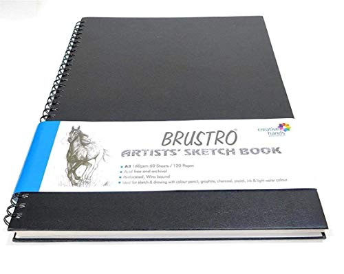 BRUSTRO Wiro Bound Artists Sketch Book, A3 Size, 120 Pages, 160 Gsm A3 Wiro