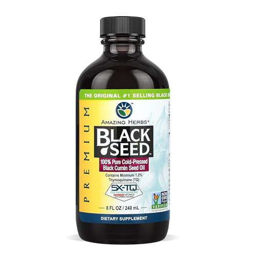 Amazing Herbs Premium Liquid Black Seed Oil - Cold Pressed with Nigella & Sativa, Aids in Digestive Health, Omegas 3 6 & 9, Immune Support, Brain Fun