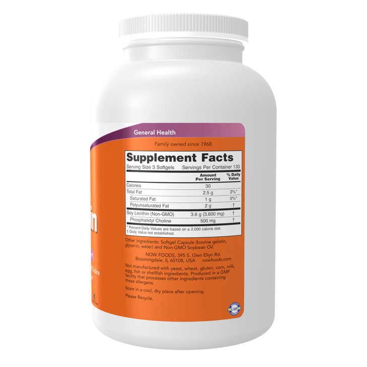 NOW Foods Supplements, Lecithin 1200 mg with naturally occurring Phosphatidyl Choline, 400 Softgels