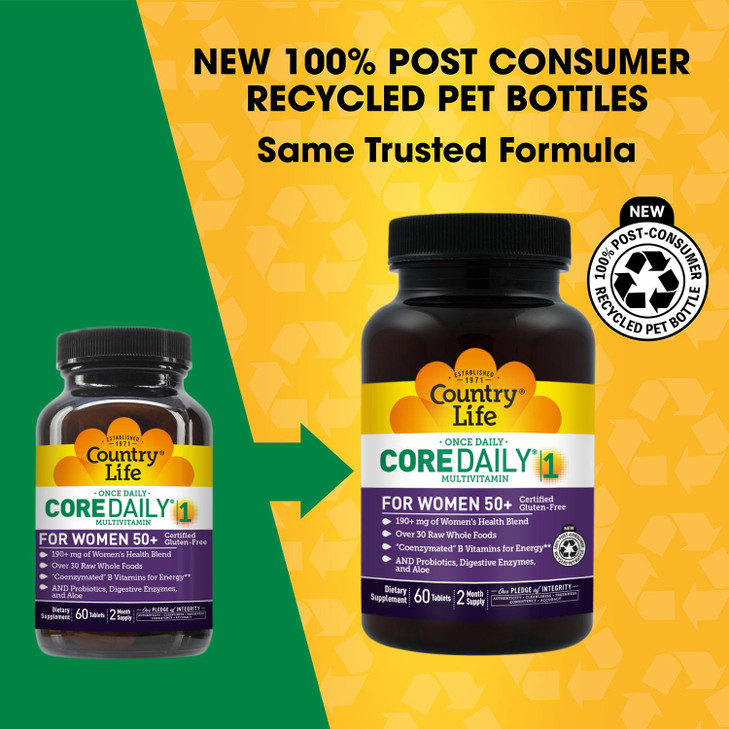 Country Life CORE Daily-1 for Women 50+ Multivitamin - Formulated for Women Over 50, Complete Daily Nutrition with Women's Health Blend, Coenzymated