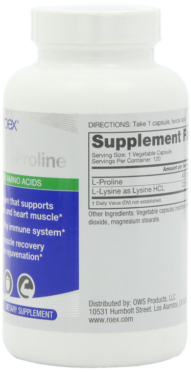 Roex Vitamins | L-Lysine | L-Proline | Muscle Maintenance and Recovery | Healthy Joints | Nutritional-Supplement | 120 Count