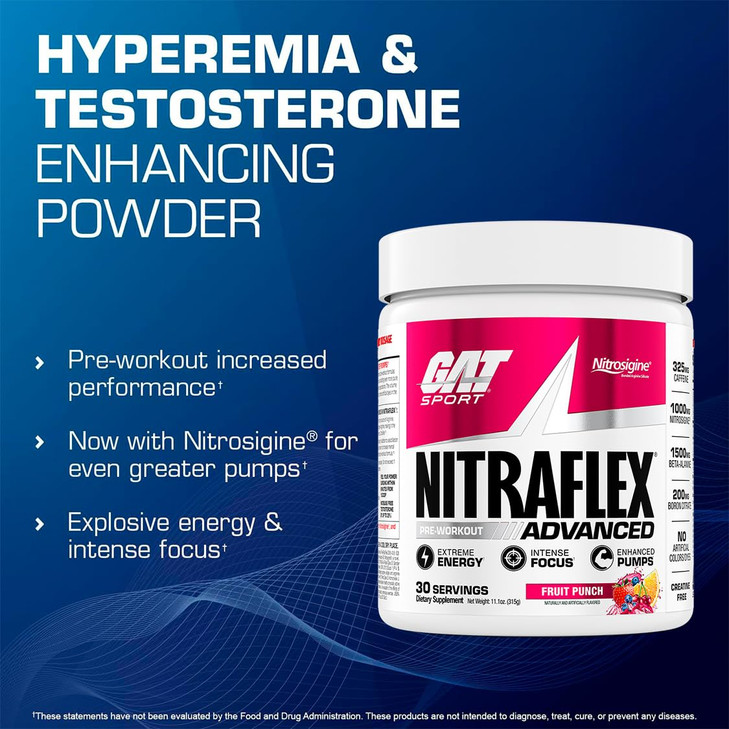 GAT SPORT Nitraflex Advanced Pre-Workout Powder, Increases Blood Flow, Boosts Strength and Energy, Improves Exercise Performance, Men & Women (Fruit