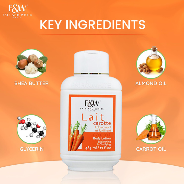 FAIR & WHITE Original Carrot Moisturizing Body Lotion - 485ml / 17.0 fl oz - Brightening & Clarifying Body Lotion