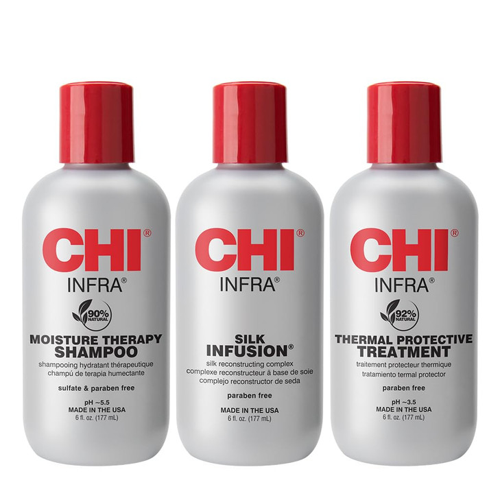 CHI Infra Thermal Care Kit, Moisturizing & Restoring Shampoo, Color Protectant & Serum, Sulfate, Paraben, & Cruelty-Free, 6 Oz (3 Products)