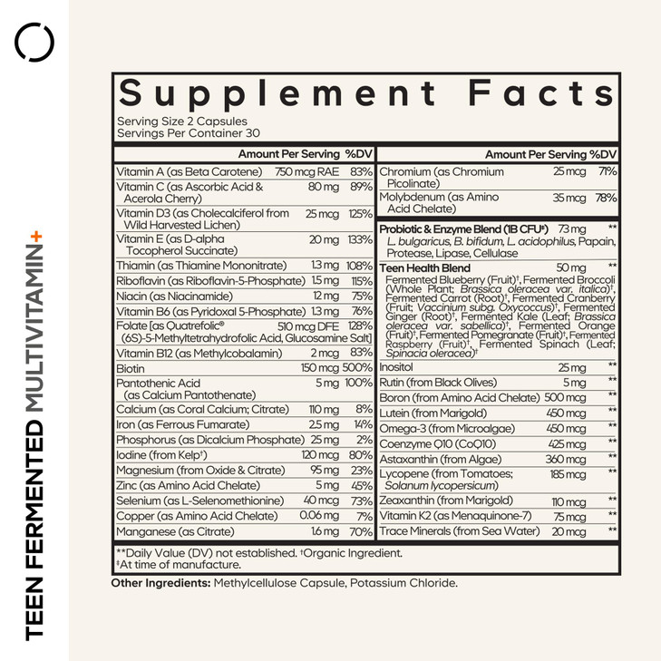 Codeage Teen Multivitamin Supplement  Daily Vitamins and Minerals for Teen Boys and Girls  Organic Whole Food Formula with Omega-3 and Vitamins A t