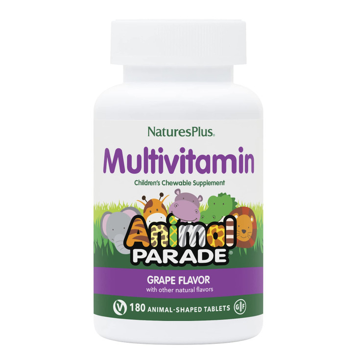 NaturesPlus Animal Parade Children's Chewable Multivitamin - Grape Flavor - 180 Animal-Shaped Tablets - Promotes Health & Well-Being - Vegetarian, Gl