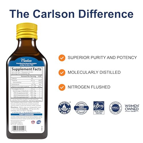 Carlson - The Very Finest Fish Oil, 1600 mg Omega-3s, Liquid Fish Oil Supplement, Norwegian Fish Oil, Wild-Caught, Sustainably Sourced Fish Oil Liqui
