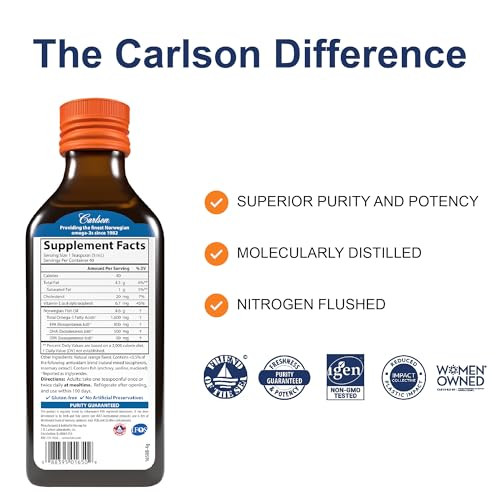 Carlson - The Very Finest Fish Oil, 1600 mg Omega-3s, Liquid Fish Oil Supplement, Norwegian Fish Oil, Wild-Caught, Sustainably Sourced Fish Oil Liqui