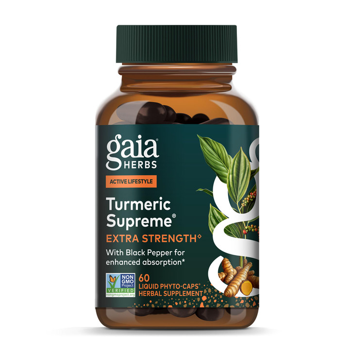 Gaia Herbs Turmeric Supreme Extra Strength - Supports Occasional Discomfort from Normal Wear & Tear* - with Turmeric Curcumin & Black Pepper - 60 Veg