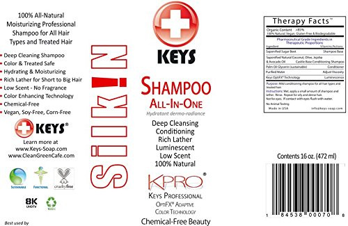 Keys KPRO Silkin Shampoo 100% Natural, Vegan, Chemical-Free, All-in-One Deep Cleansing Conditioning Rich Lather Treatment for All Hair Types, Profess