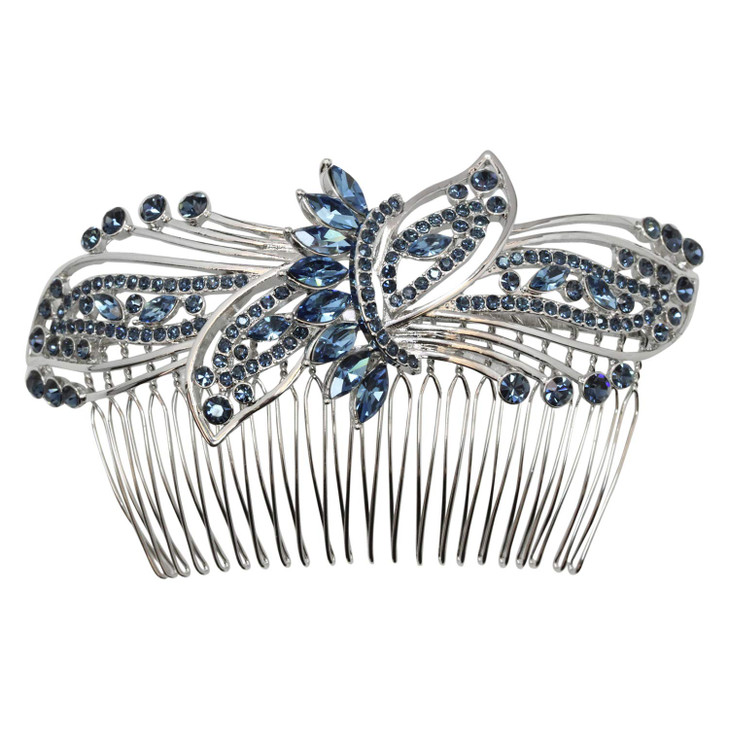 Faship Gorgeous Navy Blue Rhinestone Crystal Huge Floral Hair Comb