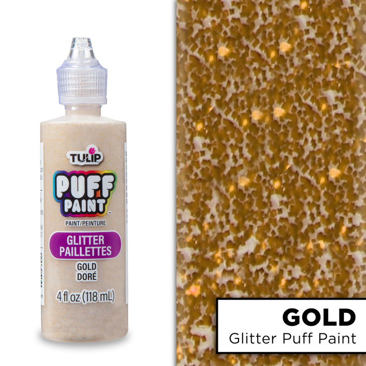 Tulip Puff Fabric Paint, Permanent Craft Paint for Clothes, DIY Projects, Notoxic, 4 fl oz, Glitter Gold