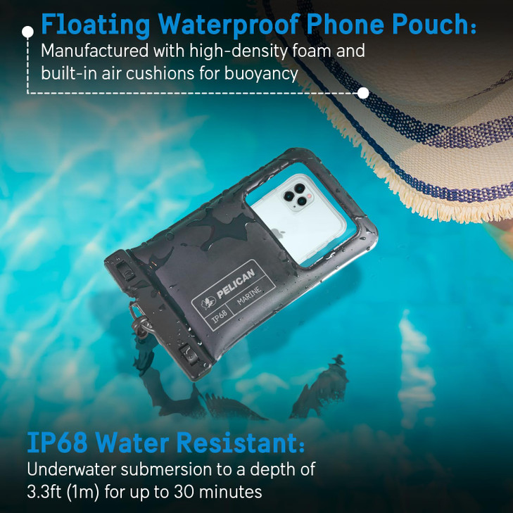 Pelican Marine - IP68 Waterproof Phone Pouch (XL Size) Floating Waterproof Phone Case - Beach Cruise Ship Travel Essentials - Works with All Phones -