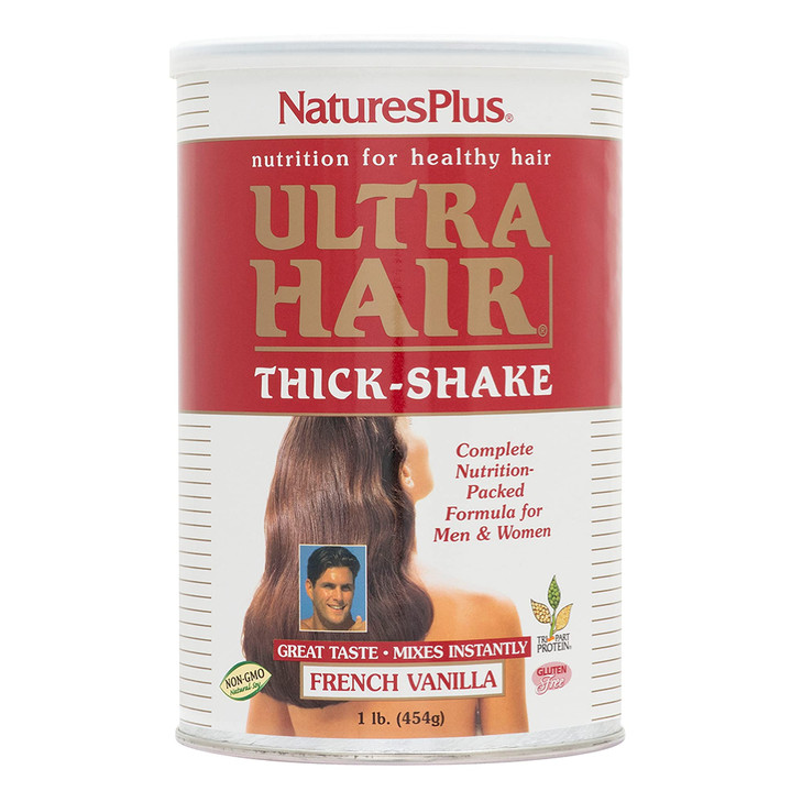 Natures Plus Ultra Hair Thick Shake - 1 lb, Hair Protein Shake - French Vanilla Flavor - Healthy Hair Growth Supplement with Vitamins & Minerals - No
