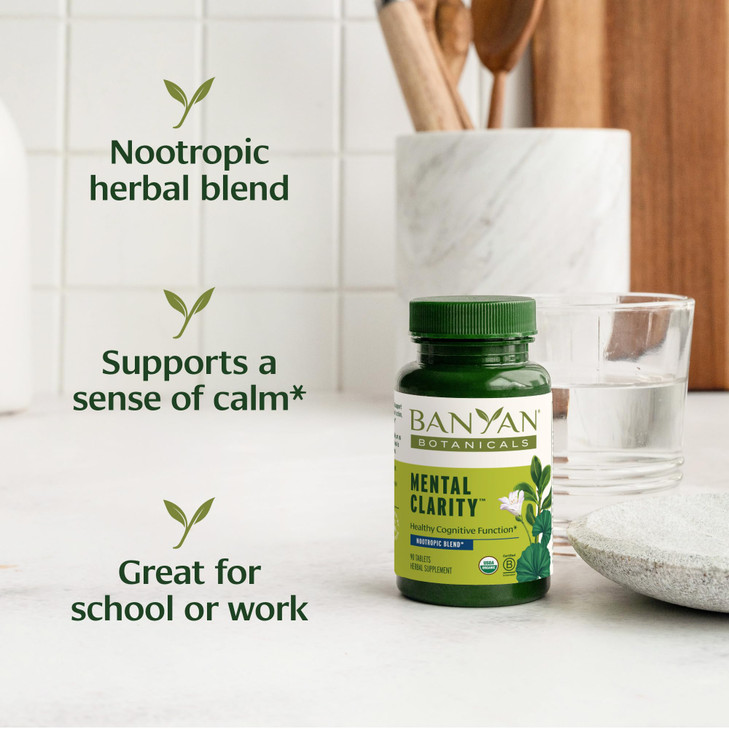 Banyan Botanicals Organic Mental Clarity  Herbal Alertness & Focus Supplement  with Bacopa & Gotu Kola  Natural Support for a Calm Mind & Sustaina