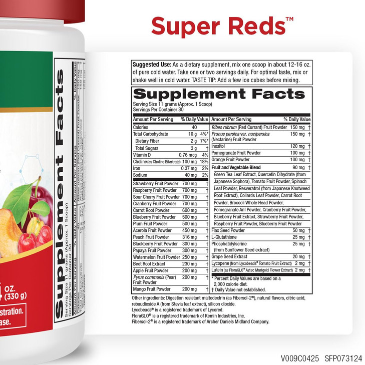 Purity Products Super Reds Powder Phytonutrient Superfood Drink Mix w/FloraGLO Lutein - Phytonutrient Blend containing Polyphenols, Antioxidants & Mo
