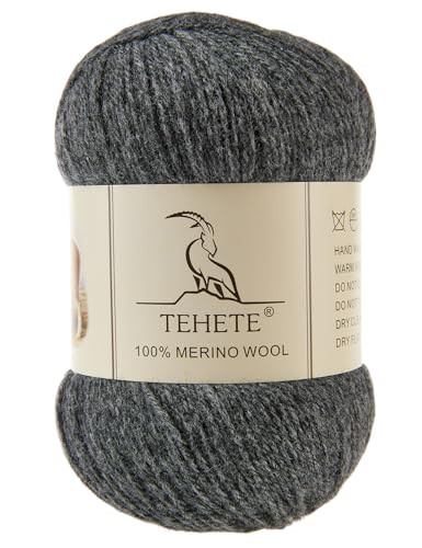 TEHETE 100% Merino Wool Yarn for Knitting 3-Ply Luxury Warm Soft Lightweight Crochet Yarn (Beige)