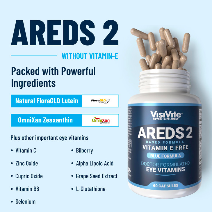 AREDS 2 Eye Vitamins - VisiVite Vitamins for Eye Health Without Vitamin E - Eye Vitamins for Seniors - Lutein and Zeaxanthin Supplements - 60 Capsule