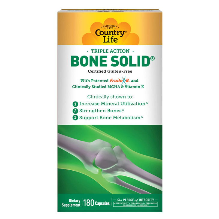 Country Life Bone Solid - Bone Health Supplement with Microcrystalline Hydroxyapatite (MCHA), Calcium, Magnesium, Zinc, Vitamins K2 & D3 for Enhanced