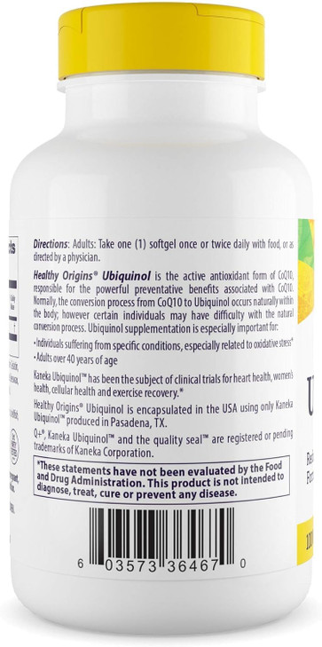 Healthy Origins Ubiquinol 100 mg (Kaneka QH, Non-GMO, Gluten Free, Heart Support, Energy Support), 60 Softgels
