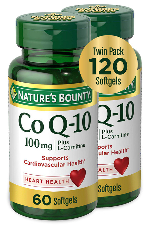 Nature's Bounty CoQ10, Dietary Supplement, Supports Heart Health, 100mg Plus L-Carnitine, Twin Pack, 120 Softgels