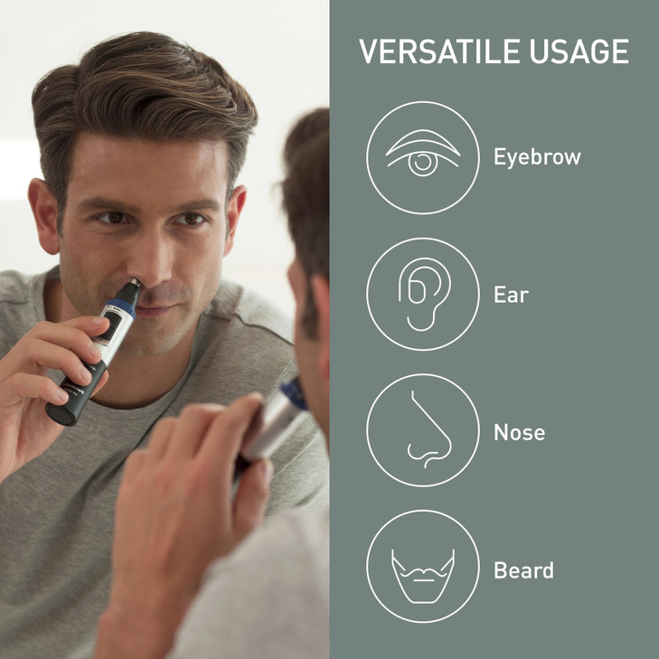 Panasonic ER-GN30-K Nose, Ear n Facial Hair Trimmer Wet/Dry with Vortex Cleaning System, Black