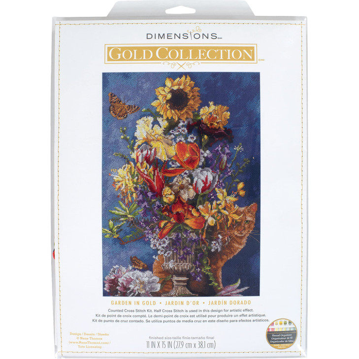 Dimensions 70-35404 Gold Collection Flower Vase Advanced Counted Cross Stitch Kit, 14 Count Navy Aida, 11" x 15"