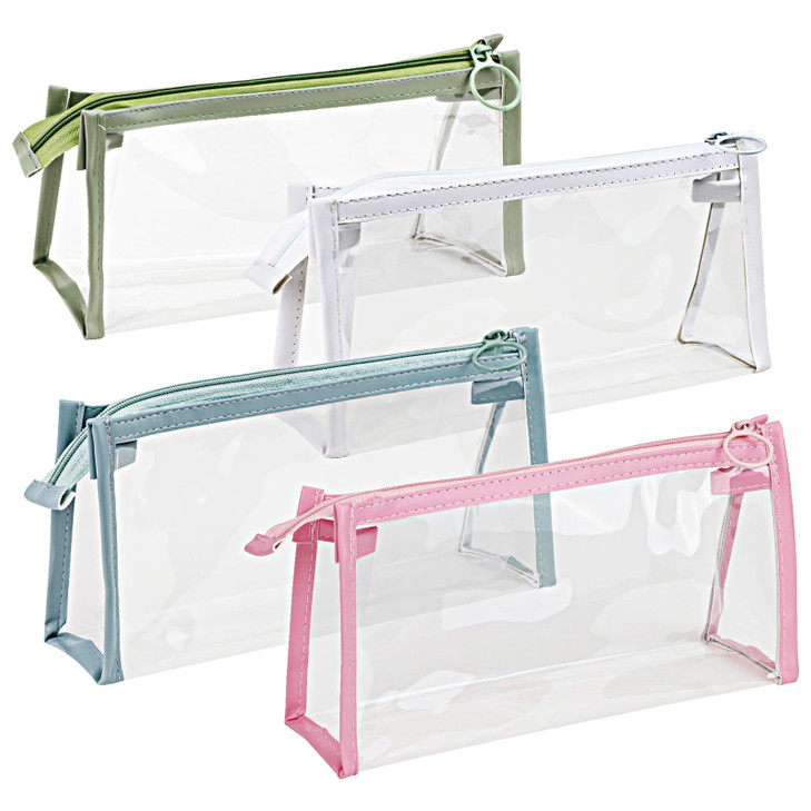 TIE-DailyNec 4 PCS Pencil Cases Pen Pouch Clear Transparent Marker Pouch with Zipper, Exam Pencil Storage Bag Travel Cosmetic Makeup Bag, Stationery
