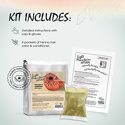 Light Mountain Mahogany Hair Dye - Organic, Chemical-Free, Semi-Permanent for Men/Women, with Henna Leaf Powder and Botanicals, 16 Oz