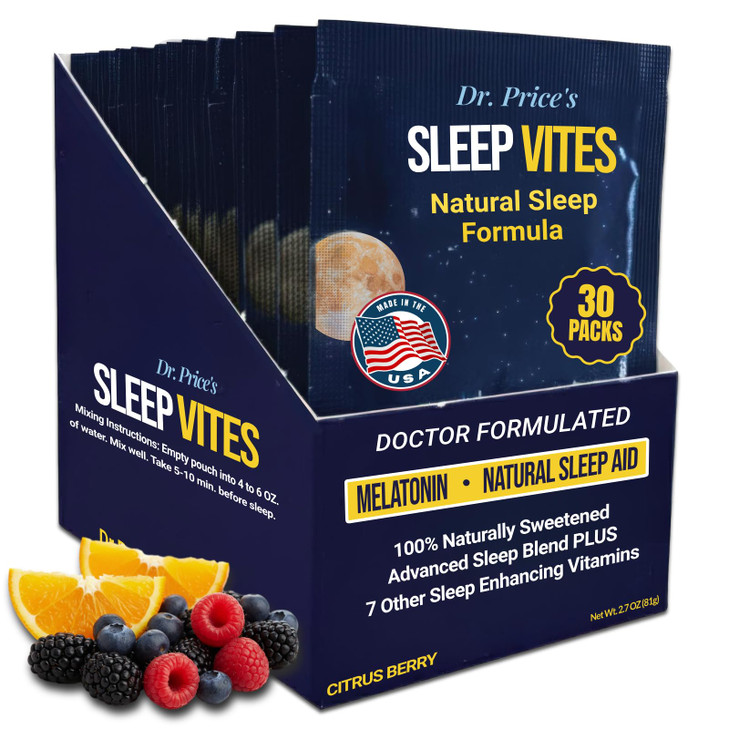 Dr. Prices Natural Sleep Aid Powder  Berry-Citrus, 30 Packs | Sleep Powder Drink Mix with Magnesium, Microdose Melatonin & Tryptophan | Sleep Suppo