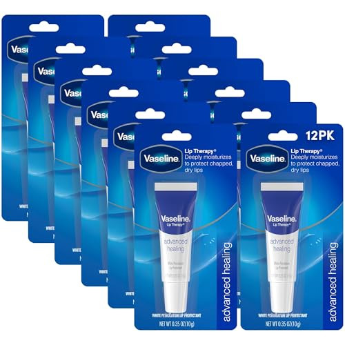 Vaseline Lip Therapy Advanced Healing 12-Pack  White Petroleum Moisturizing Lip Balm for Extremely Dry Lips, 0.35 Oz Ea