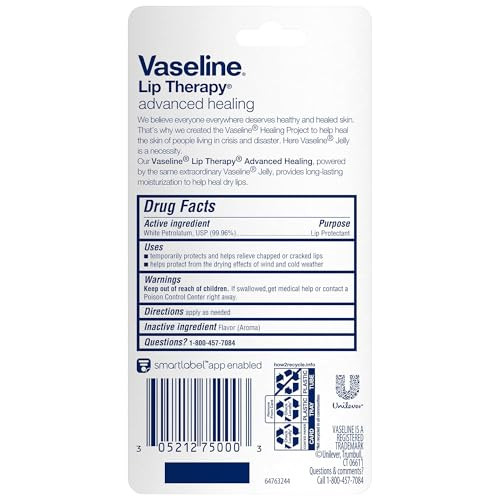 Vaseline Lip Therapy Advanced Healing 12-Pack  White Petroleum Moisturizing Lip Balm for Extremely Dry Lips, 0.35 Oz Ea