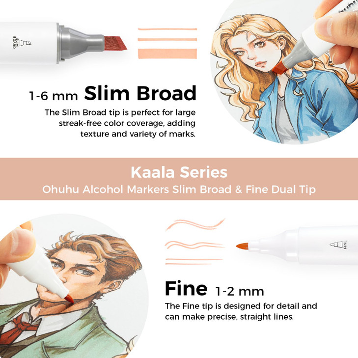 Ohuhu Alcohol Markers Skin Tone Marker Slim Broad and Fine Double Tipped Alcohol-based Marker Set for Artists Adults Coloring Professional Illustrati