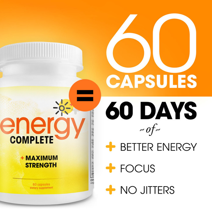 Energy Complete - 18-in-1 Vegan Energy and Focus Supplement - Vegan Caffeine Pills (60 Daily Capsules)